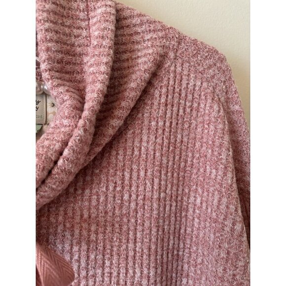 Anthropologie Saturday/Sunday Size Medium Pink Waffle Knit Cowl Neck Sweater - Picture 3 of 5